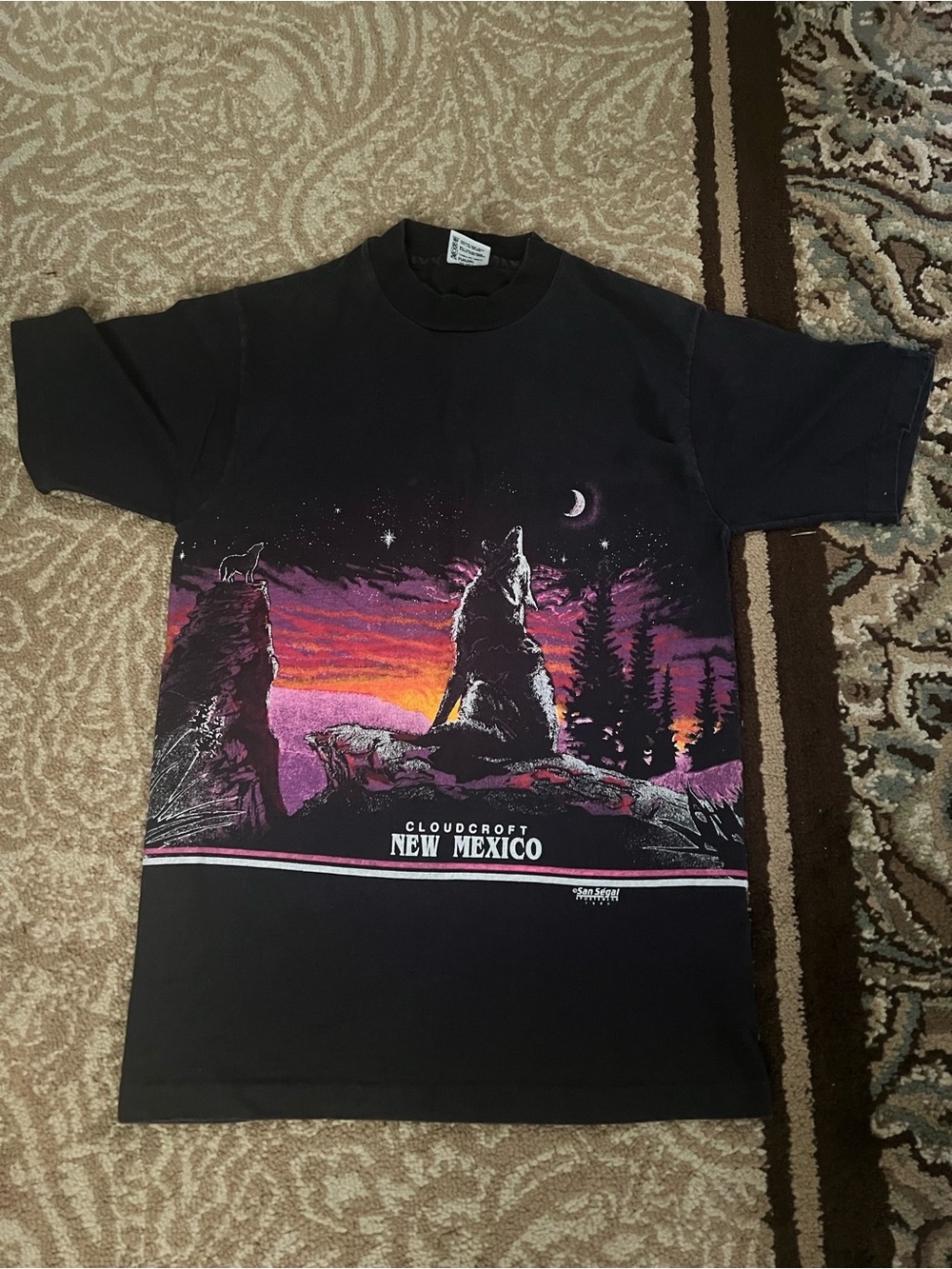 Anvil Black Tee with Purple and Orange Wolf Sunset Graphic